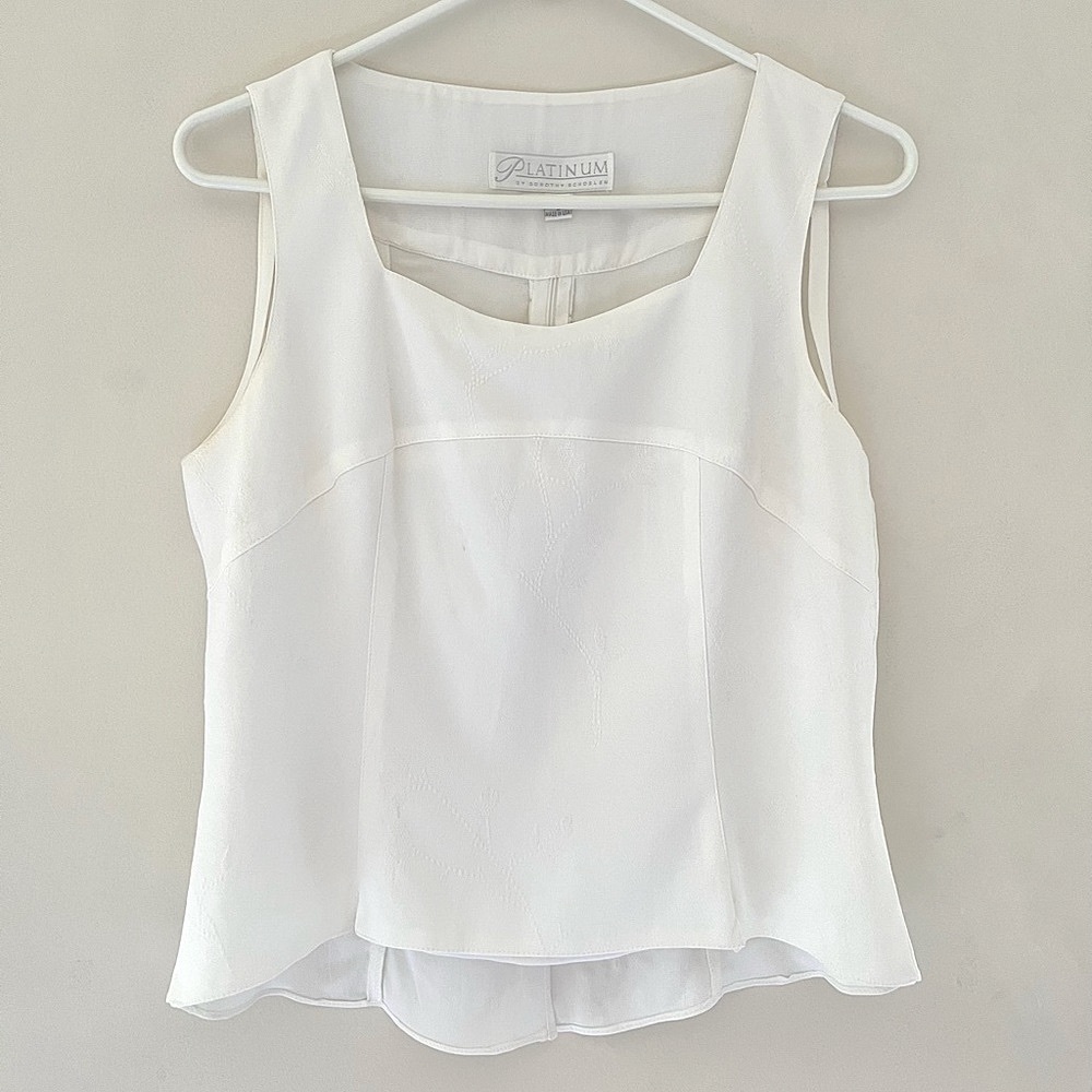 Vintage SET Unworn Platinum by Dorothy Schoelen flower embroidery white top&maxi